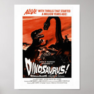 Dinosaur, Dino, Saurus Vintage Retro Cinema ポスター