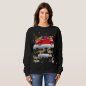 Dinosaur Driving Christmas Tree Red Truck Dinosaur スウェットシャツ (正面フル)