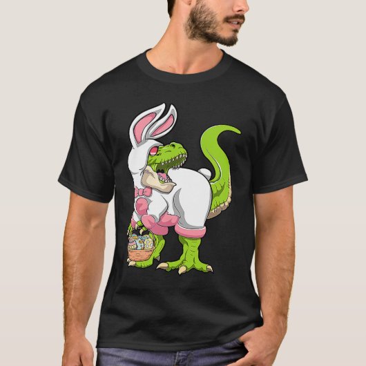 Dinosaur Easter Basket With Eggs Happy Easter Tシャツ (正面)