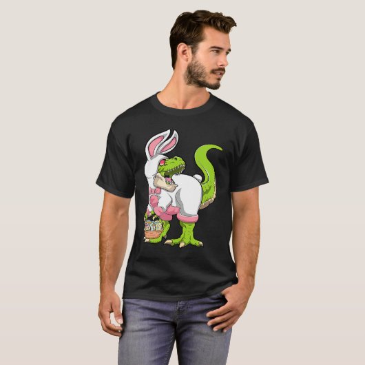 Dinosaur Easter Basket With Eggs Happy Easter Tシャツ (正面フル)