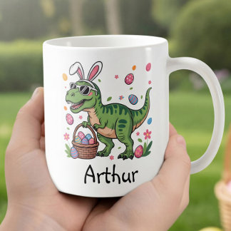 Dinosaur Easter Bunny Custom Name Mug For Kids コーヒーマグカップ