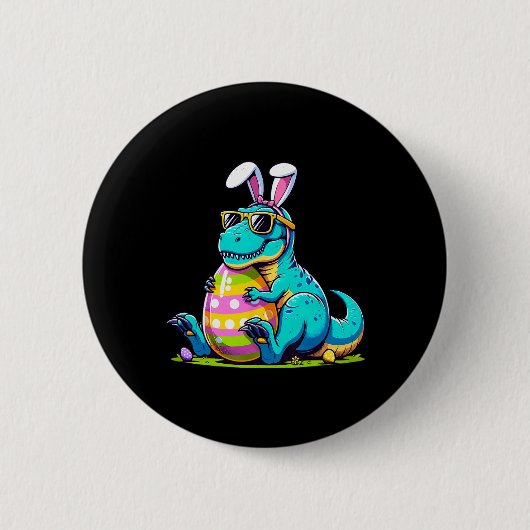 Dinosaur Easter Bunny Egg Happy Eastrawr T Rex Kid 缶バッジ (正面)
