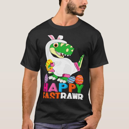 Dinosaur Easter Day Eggs cellent Happy East Rawr r Tシャツ (正面)