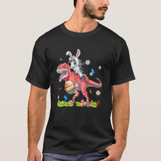 Dinosaur Easter Day Unicorn Riding Rex Bunny Costu Tシャツ (正面)