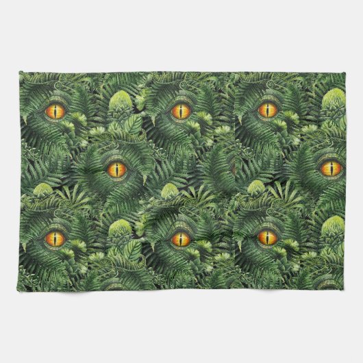 Dinosaur Eyes Green Plants Ancient Creature Art キッチンタオル (横)