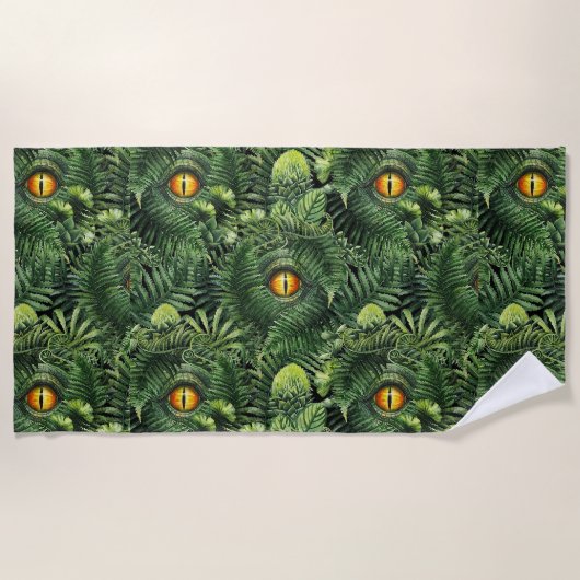 Dinosaur Eyes Green Plants Ancient Creature Art ビーチタオル (正面)