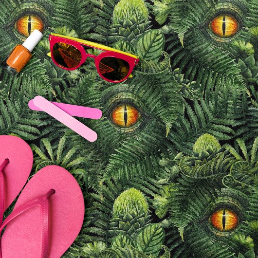 Dinosaur Eyes Green Plants Ancient Creature Art ビーチタオル