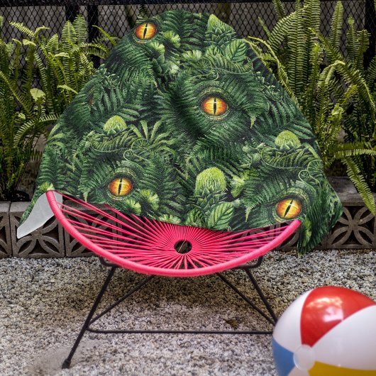 Dinosaur Eyes Green Plants Ancient Creature Art ビーチタオル