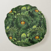 Dinosaur Eyes Green Plants Ancient Creature Art ラウンドクッション (裏面)