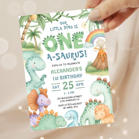 Dinosaur First Birthday Cute Dino Invitation  招待状