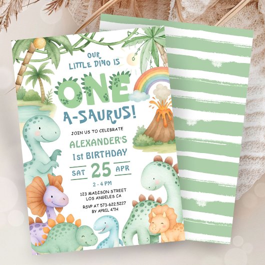 Dinosaur First Birthday Cute Dino Invitation 招待状