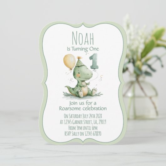 Dinosaur First Birthday Invitation 招待状 (スタンド正面)