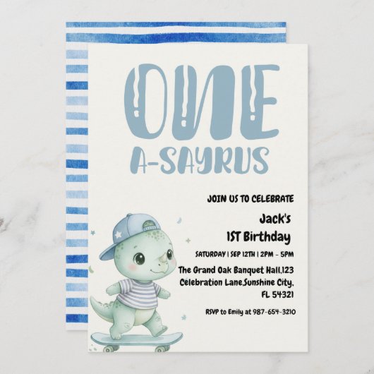 Dinosaur First Birthday, Skateboard Dinos 1 st  招待状 (正面/裏面)
