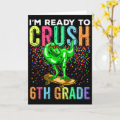 Dinosaur First Day Of School 6th Grade Skateboardi カード (黄色い花)