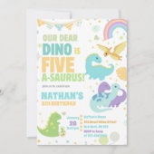 Dinosaur Five-A-Saurus 5th Birthday Party Pastel 招待状 (正面)