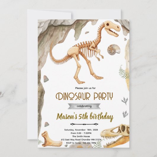 Dinosaur fossil party invitation 招待状 (正面)