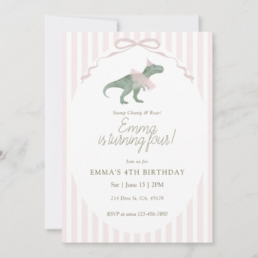 Dinosaur Fourth Birthday Invitation 招待状 (正面)