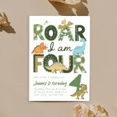 Dinosaur Fourth Birthday Invite, Roar I'm Four 招待状