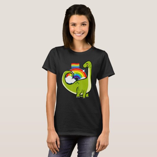Dinosaur Gay Pride Rainbow Flag LGBT Lesbian Bisex Tシャツ (正面フル)