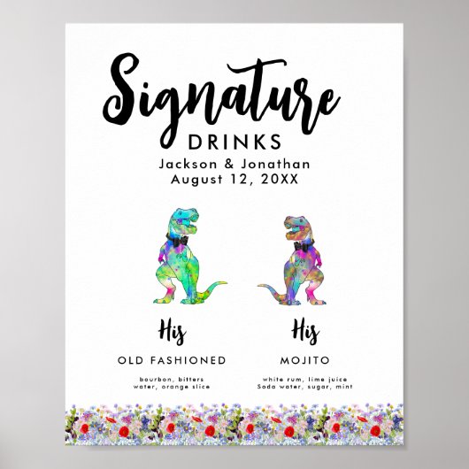 Dinosaur Gay Wedding Signature Drinks ポスター (正面)