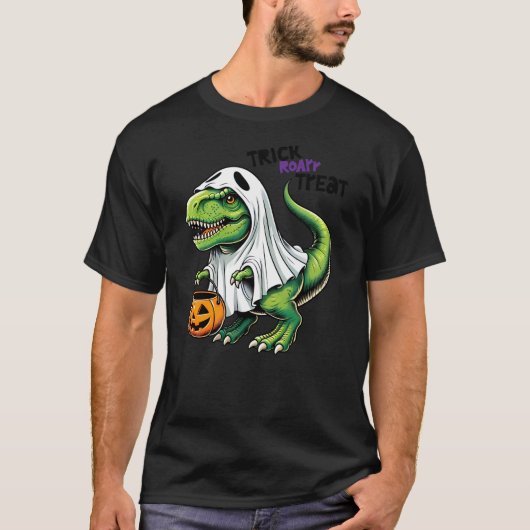 Dinosaur Ghost Trick Roar Treat Halloween Dinosaur Tシャツ (正面)