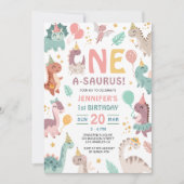 Dinosaur Girl 1st Birthday Invitation 招待状 (正面)