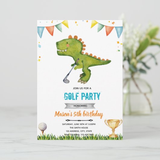 Dinosaur golf birthday Invitation  招待状 (スタンド正面)