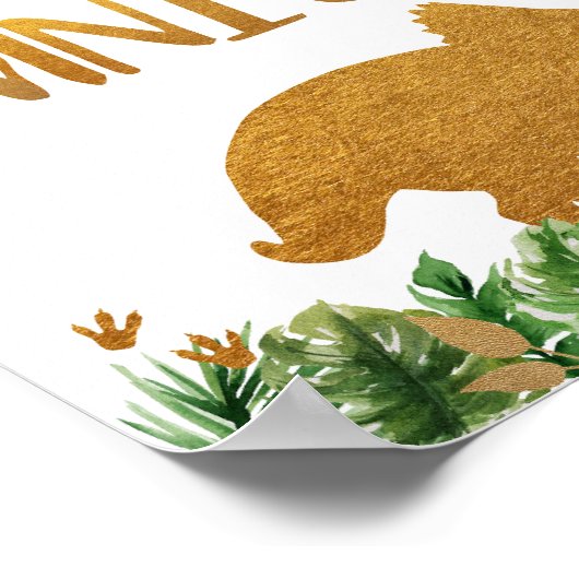 Dinosaur Greenery Gold Omnivores Birthday Sign ポスター (角)