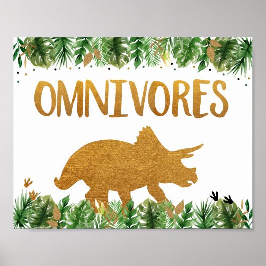 Dinosaur Greenery Gold Omnivores Birthday Sign ポスター (正面)