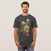 Dinosaur Halloween Skeleton Riding Mummy T Rex Cos Tシャツ (正面フル)