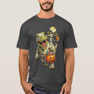 Dinosaur Halloween Skeleton Riding Mummy T Rex Cos Tシャツ