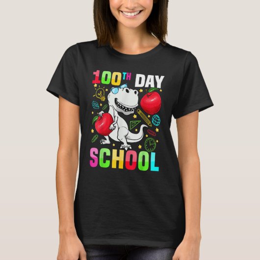 Dinosaur Happy 100th Day of School Dino Kids 100 D Tシャツ (正面)