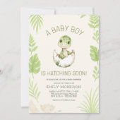Dinosaur Hatching Soon Baby Boy Shower 招待状 (正面)