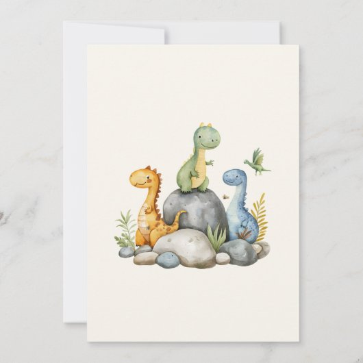 Dinosaur Hatching Soon Baby Boy Shower  招待状 (裏面)