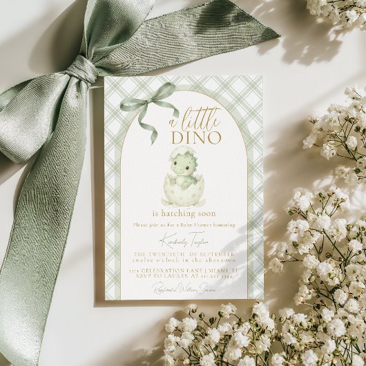 Dinosaur Hatching Soon Baby Shower Invitation 招待状