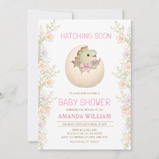 Dinosaur Hatching Soon Baby Shower Invitation 招待状 (正面)