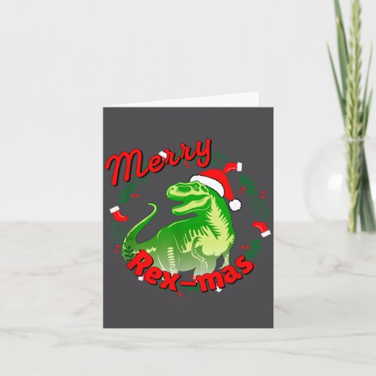 Dinosaur Holiday Merry Christmas Juric Tyrannosaur カード (正面)