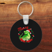 Dinosaur Holiday Merry Christmas Juric Tyrannosaur キーホルダー (正面)