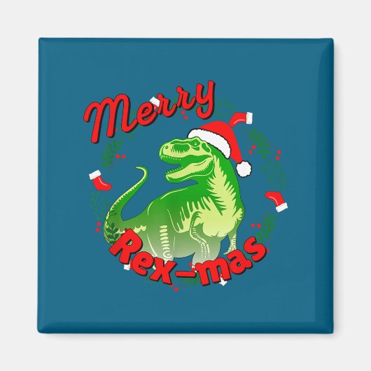 Dinosaur Holiday Merry Christmas Juric Tyrannosaur マグネット (正面)