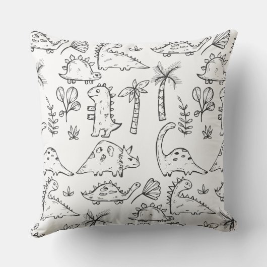 Dinosaur Illustrations Black and White Pattern クッション (裏面)