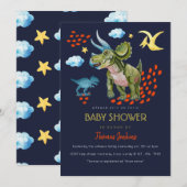 Dinosaur in watercolor Baby Shower invite. 招待状 (正面/裏面)