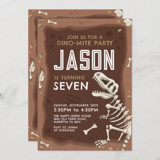 Dinosaur Invitation for Birthday Party Fossil 招待状 (正面/裏面)