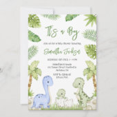 Dinosaur It's A Boy Baby Shower 招待状 (正面)
