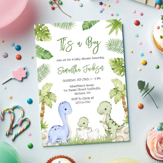 Dinosaur It's A Boy Baby Shower 招待状