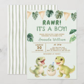 Dinosaur It's a Boy Dinosaur Baby Shower 招待状 (正面/裏面)