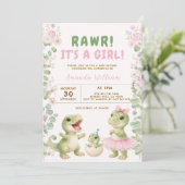 Dinosaur It's a Girl Dinosaur Baby Shower 招待状 (スタンド正面)