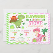 Dinosaur Joint Birthday Invitation for Boy & Girl 招待状 (正面)