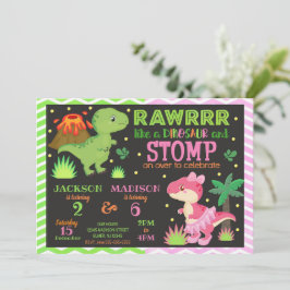 Dinosaur Joint Birthday Invitation for Boy & Girl 招待状