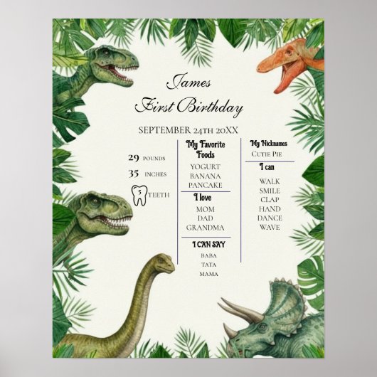 Dinosaur Jungle 1st Birthday Milestone Poster ポスター (正面)