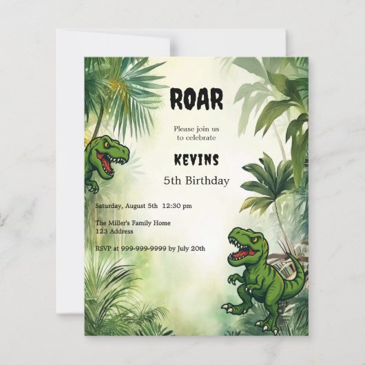 Dinosaur jungle birthday party boy invitation (正面)